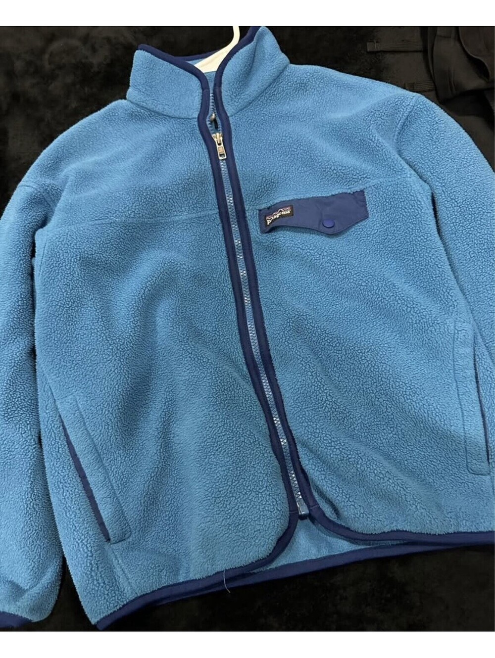 Patagonia Synchilla Youth M Blue Full Zip Jacket Pockets Short Length